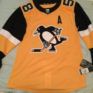 Authentic Adidas Kris Letang Pittsburgh Penguins Gold Alternate hockey jersey